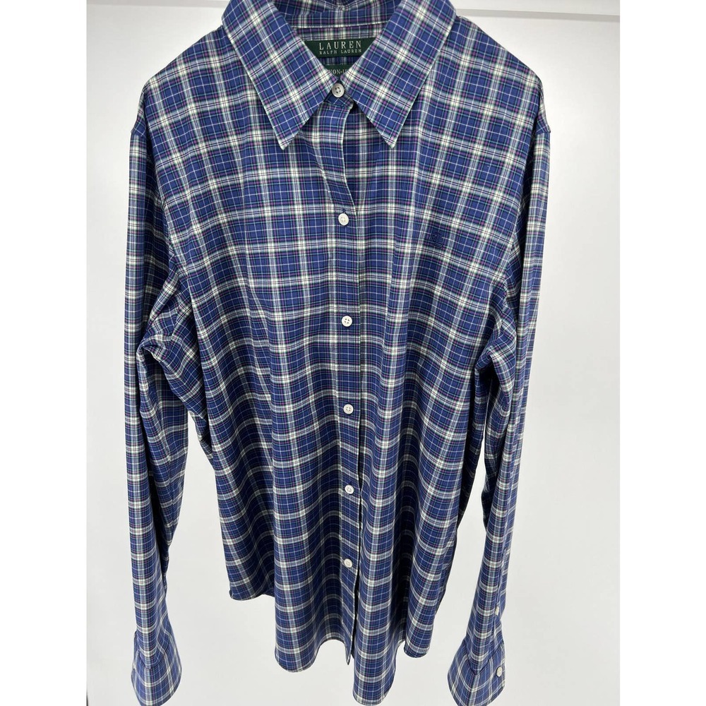 Lauren Ralph Lauren Women's Button Up Shirt No Iron Plaid Long Sleeve Size M
